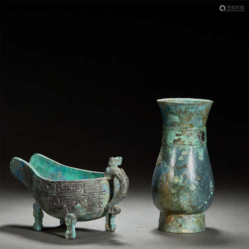 TWO BRONZE WINE VESSEL