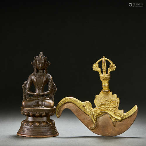 TIBETAN ALLOY BRONZE BUDDHA STATUE AND GILT-BRONZE RELIGIOUS...