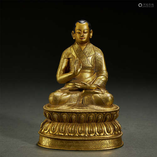 TIBETAN FINE GILT-BRONZE BUDDHA STATUE