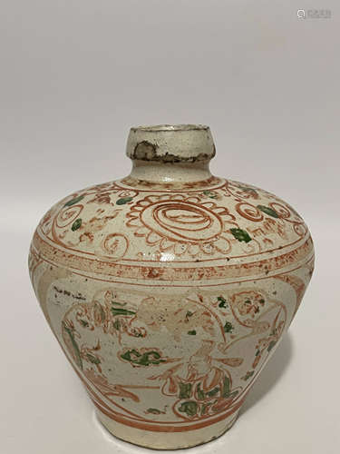 A RED AND GREEN-GLAZED VASE,MEIPING