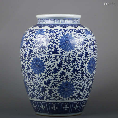 A BLUE AND WHITE GLAZED JAR