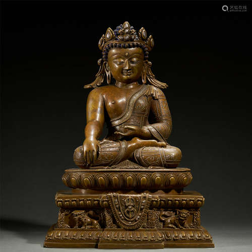 TIBETAN SILVER-INLAID ALLOY BRONZE BUDDHA STATUE