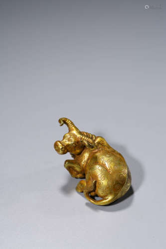 Gilt Bronze Recumbent Buffalo