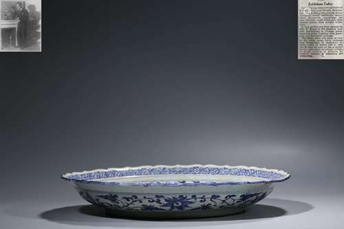 Blue And White Porcelain Peony and Lotus Pattern Plate