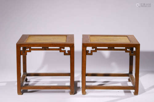 A Pair of Scented Rosewood Square Stool