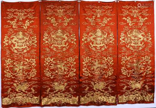 Qing Dynasty Qianlong Era Dragon Phoenix Longevity Silk