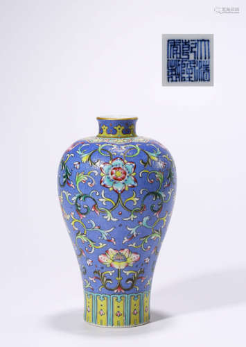 Qing Dynasty Qianlong Era Famille Rose Lotus Plum Vase