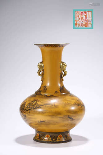 Qing Dynasty Qianlong Era Elephant Ear Vase