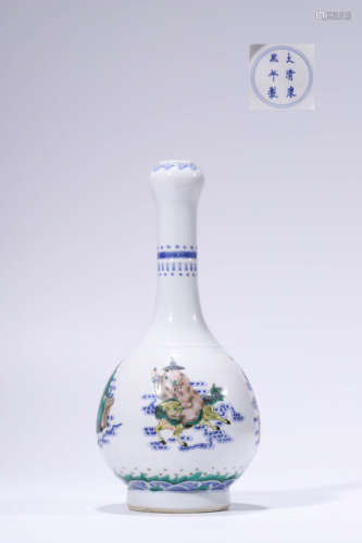 Qing Dynasty Kangxi Era Doucai Figure Pattern Shuantou Vase