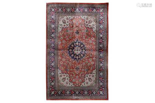 AN EXTREMELY FINE SIGNED SILK QUM RUG, CENTRAL PERSIA