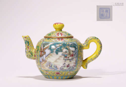 Qing Dynasty Yongzheng Era Enamel Figure Poetry Pot