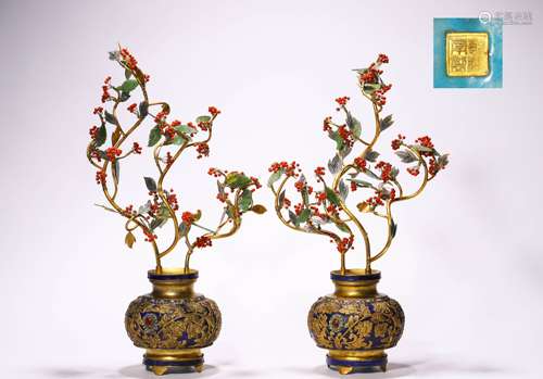 Qing Dynasty Qianlong Era A Pair of Enamel Potted Bonsai