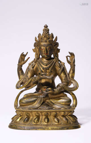 Bronze Four-Armed Guanyin Buddha