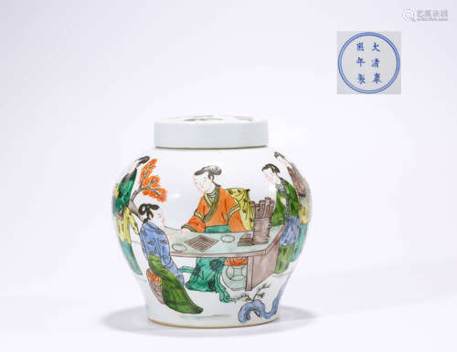 Qing Dynasty Kangxi Era Wucai Figure Figure Pattern Jar