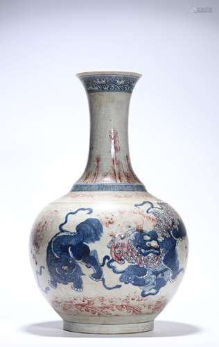 Blue And White Porcelain Mythical Beast Vase