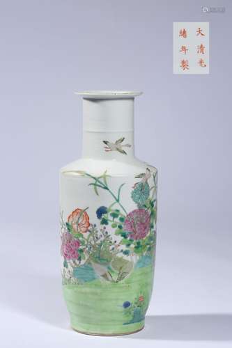 Qing Dynasty Guangxu Era Famille Rose Flowers And Birds Vase