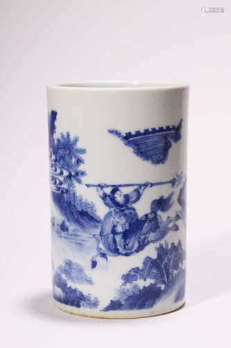 Blue and White Porcelain Figure Brush Pot