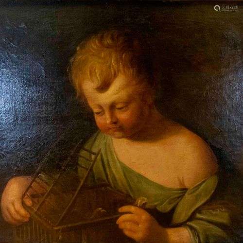 Ecole française du XVIIème siècle, Enfant à la cage à oiseau...