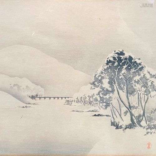 Japon, Paysage enneigé Estampe 23 x 24,5 cm (à vue) Insolée