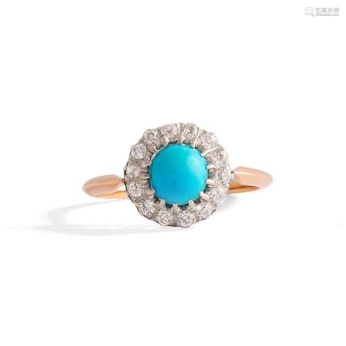 Bague en or jaune 18 ct et platine ornée d'une turquoise en ...