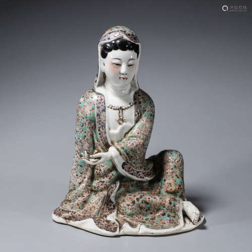 A Famille Rose Guanyin Porcelain Figure Statue