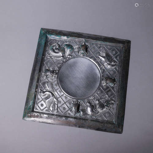 A Beast Face Pattern Square Bronze Mirror
