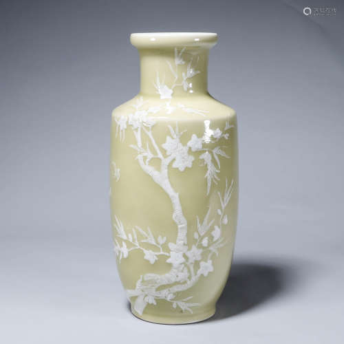 A Yellow Glazed Plum Tree Pattern Porcelain Vase