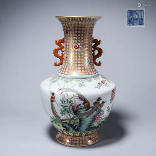 A Famille Rose Flower Porcelain Vase