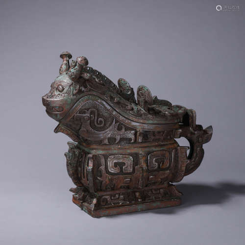 A Beast Face Pattern Bronze Container