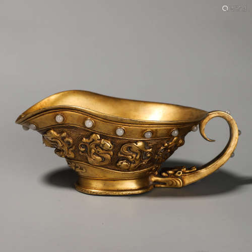 A Gilt Bronze Gem Stone Inlaid Dragon Pattern Cup