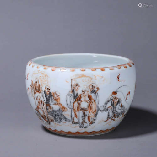 A Red Glazed Drawing Eighteen Arhat Porcelain Bowl