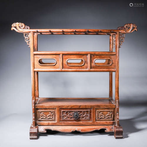 A Huanghuali Flower Pattern Wood Pen Stand