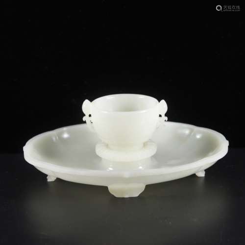 A White Jade Cup with Plate Set