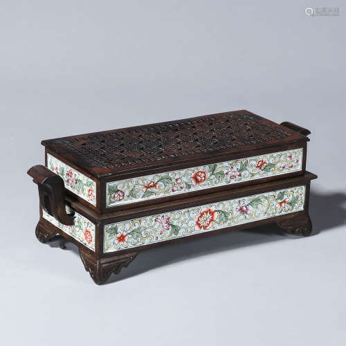 A Flower Pattern Enamel Bronze Sqaure Incense Burner