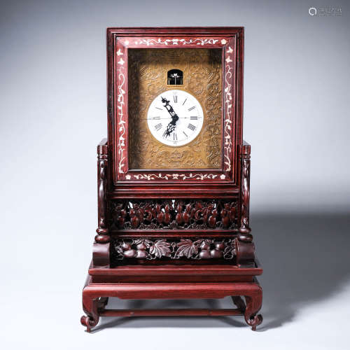 A Wood Inlaid Snail Pattern Table Clock