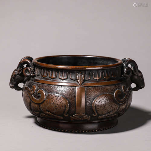 A Bronze Carved Sheep Incense Burner