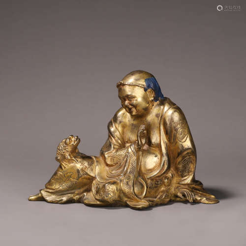 A Gilt Bronze Liu Hai Playing Ornament