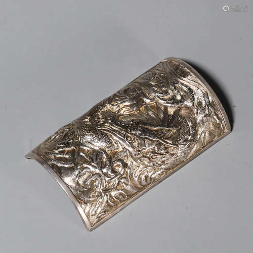 A Silver Carved Seawater And Dragon Pattern Armrest