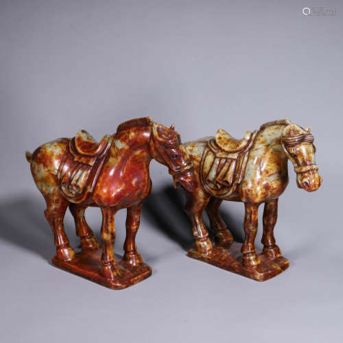 A Pair of Jade Horse Figure Ornament