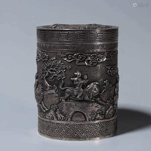 A Silver Carved Bat With Longevity Lid Box