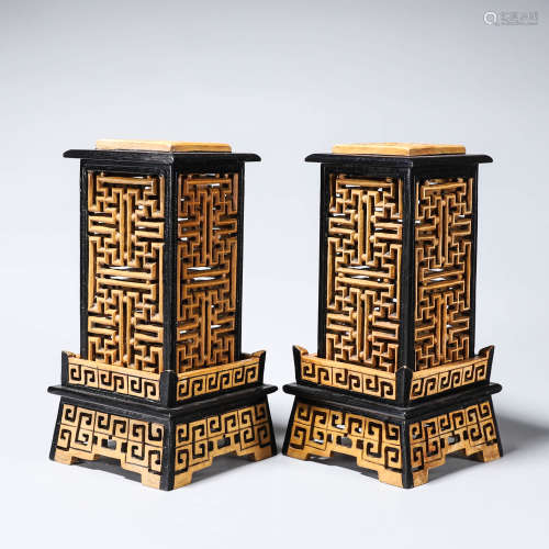A Pair of Carved Stone Incense Burner