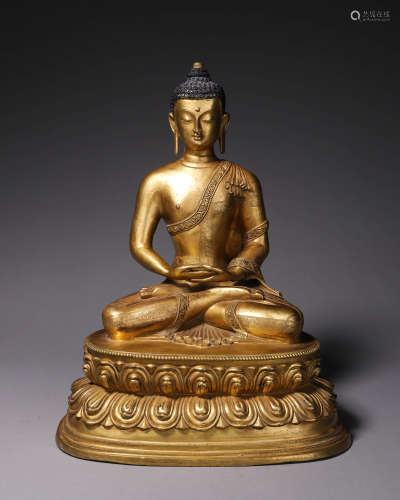 A Glit Bronze Statue Of Sakyamuni Buddha