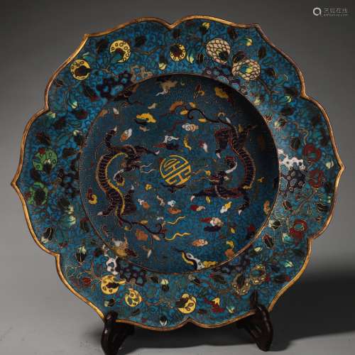 A Dragon with Flower Pattern Cloisonne Plate