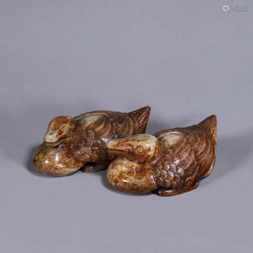 A Pair Of Carved Duck Jade Ornament