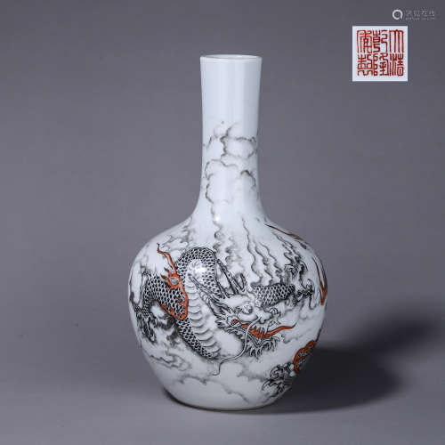 A White Base Drawing Dragon Porcelain Celestial Bottle