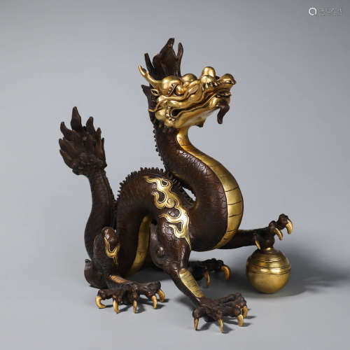 A Gilt Bronze Dragon Figure Ornament