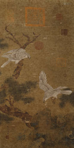 Vertical scroll of yi Yuanji's two eagles in Song Dynasty