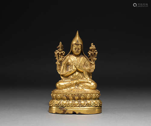 Chinese Ming Dynasty gilt Zongkhapa Buddha