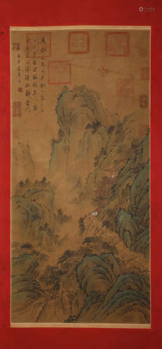 Dong Qichang landscape silk scroll in Ming Dynasty