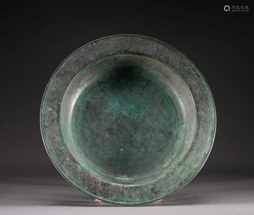 Chinese Liao Bronze flower and bird basin